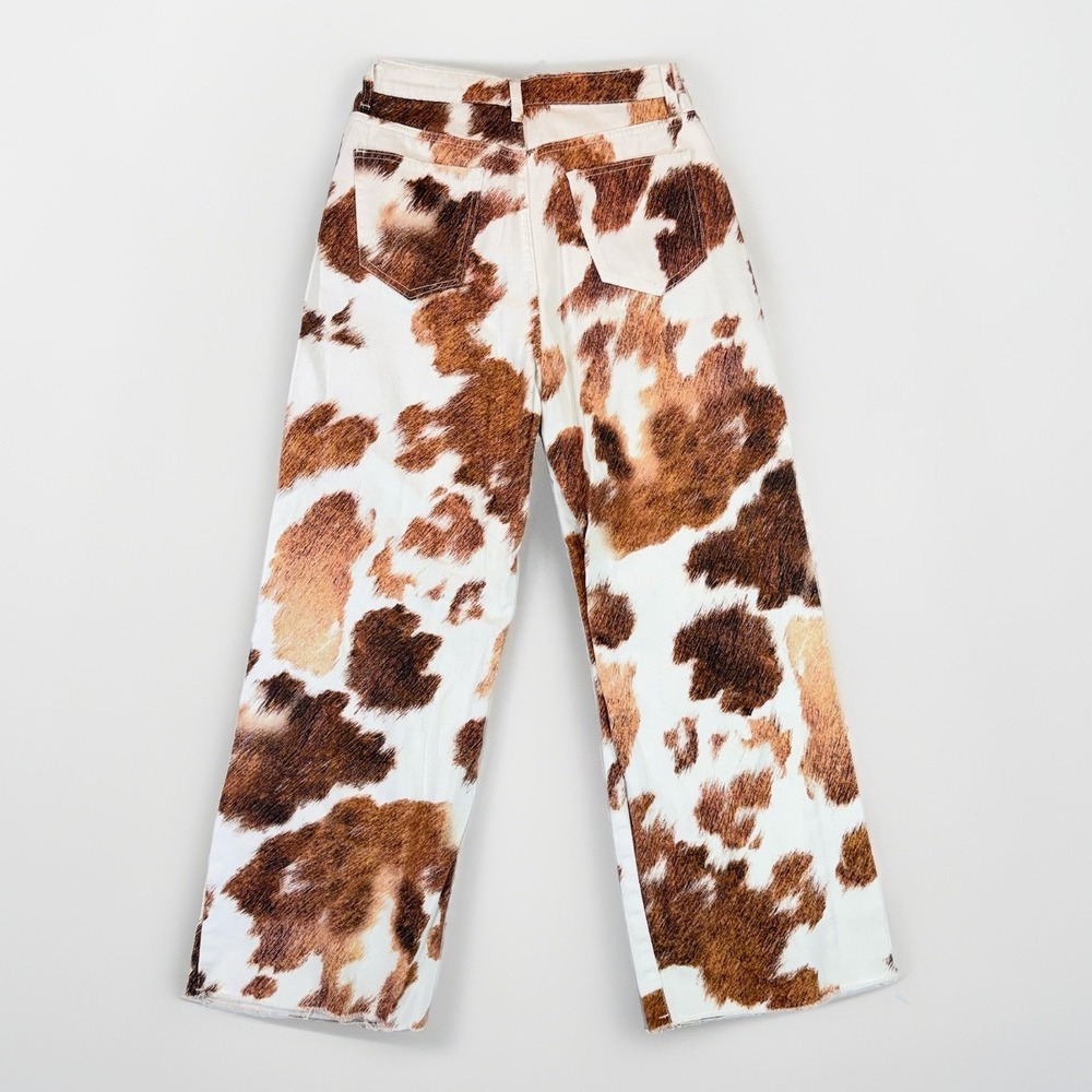 Cider Cow Print Jeans Women M Brown White High Rise Wide Leg Western Y2K Ranch - Picture 4 of 10